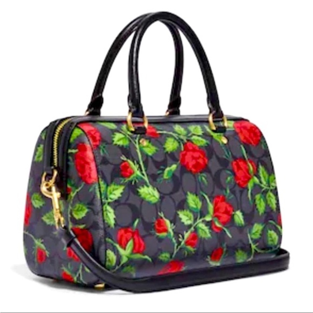 NWT Coach Rowan Satchel In Signature Canvas With Fairytale Rose Print - Picture 2 of 13